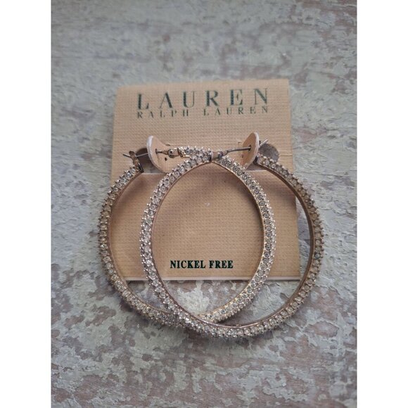Lauren Ralph Lauren Crystal-Embellished Gold Hoop Earrings Nickel Free 2 Inches - Picture 1 of 5
